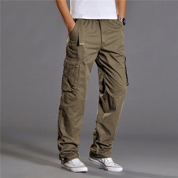 Riolio Men's Casual Cargo Cotton Pants Men Pocket Loose Straight Pants Elastic Work Trousers Brand Fit Joggers Male Large Size